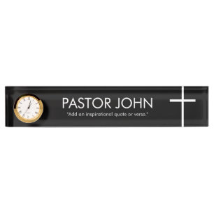 Simple White Cross with Name and Quote on Black Nameplate