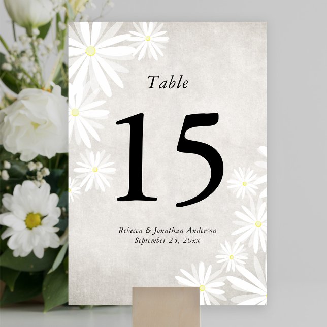 Simple White Daisies Rustic Boho Table Number Card (Creator Uploaded)