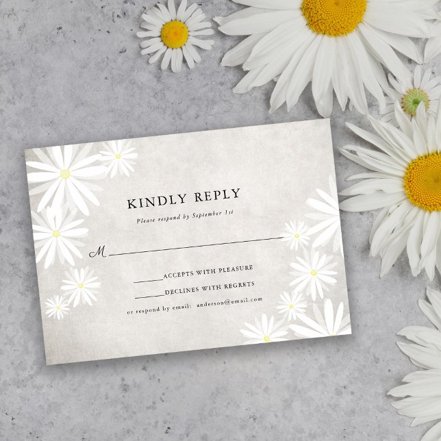 Simple White Daisies Rustic Boho Wedding RSVP Card (Creator Uploaded)