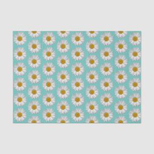 Simple White Daisy Flower Pattern on Teal Tissue Paper