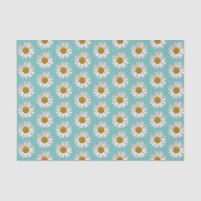 Simple White Daisy Flower Pattern on Teal Tissue Paper (Front)