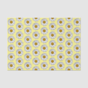 Simple White Daisy Flower Pattern on Yellow Tissue Paper