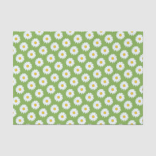 Simple White Daisy on Green Pattern Tissue Paper