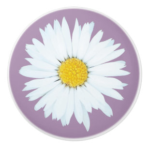 Simple White Daisy on Purple Ceramic Knob