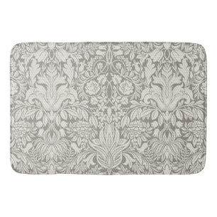 Simple White Damask Floral Pattern Bath Mat