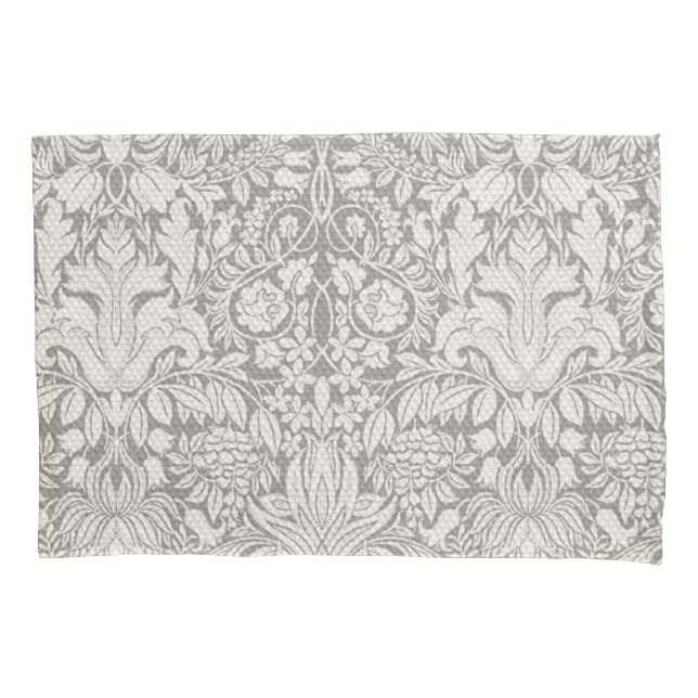 Simple White Damask Floral Pattern Pillowcase (Front)