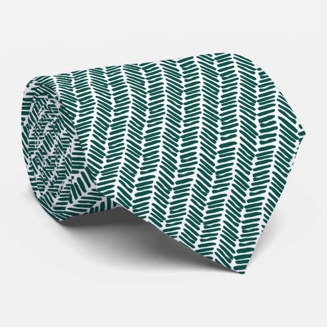 Simple White Dark Cyprus Green Abstract Chevron Tie (Rolled)