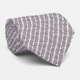 Simple White Dark Taupe Brown Abstract Chevron Tie