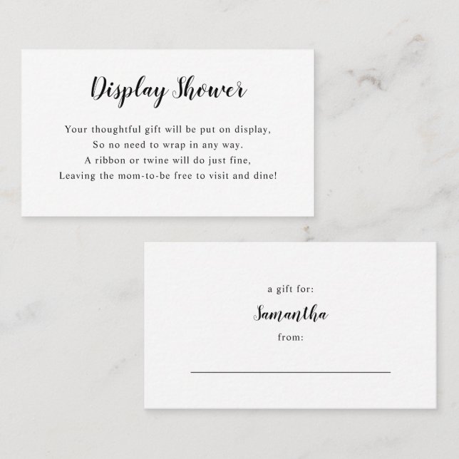 Simple White Display Baby Shower insert card (Front/Back)