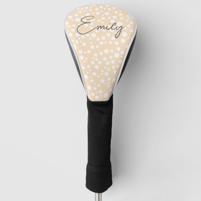 Simple white dotted pattern on peach background golf head cover (Front)