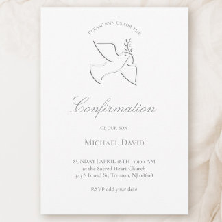 simple white dove design Confirmation Invitation
