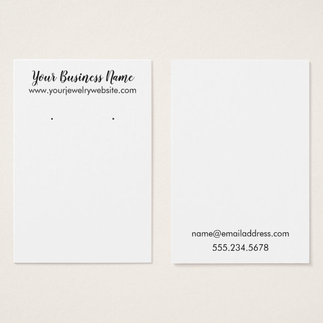 Simple White Earring Holder Display Cards (Front & Back)