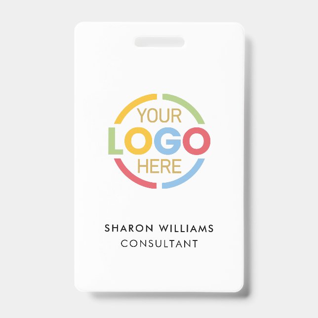 Simple White Employee ID with Custom Business Logo Badge (Front)