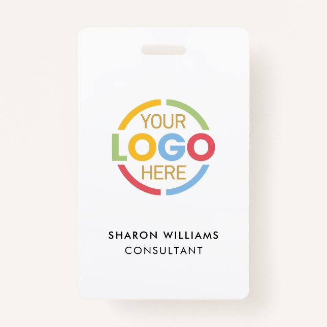 Simple White Employee ID with Custom Business Logo Badge (Front)