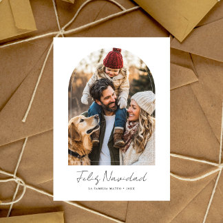 Simple White Feliz Navidad Arch Photo Christmas Holiday Card