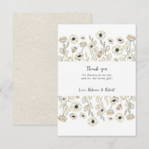 Simple White Floral baby shower thank you card