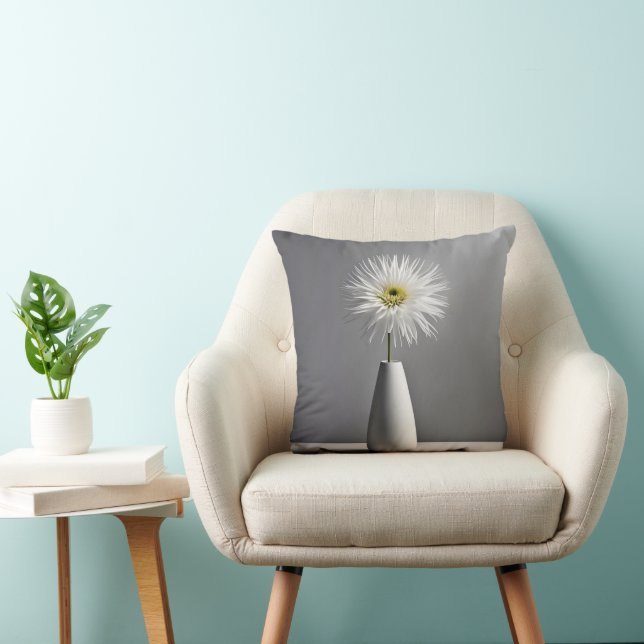 Simple White Flower In Vase Throw Pillow (Chair)