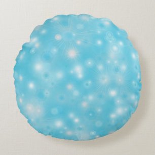Simple White glow Snowflakes on Blue Cute Pretty Round Pillow