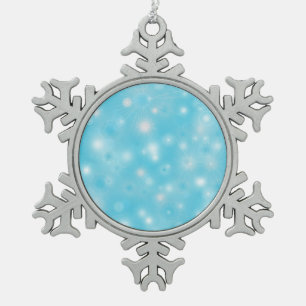 Simple White glow Snowflakes on Blue Cute Pretty Snowflake Pewter Christmas Ornament