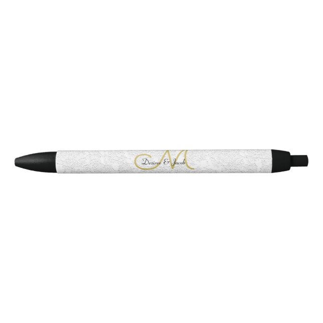 Simple White Gold Black Elegant Wedding Monogram Black Ink Pen (Front)