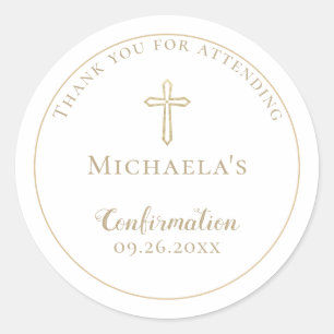 Simple White Gold Cross Confirmation  Classic Round Sticker