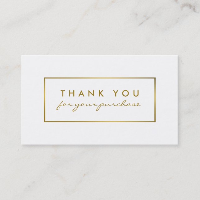 Simple White & Gold Foil Effect Thank You Business Card (Front)