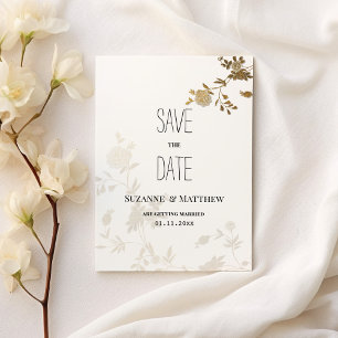 Simple white gold glitter floral Save the Date Invitation