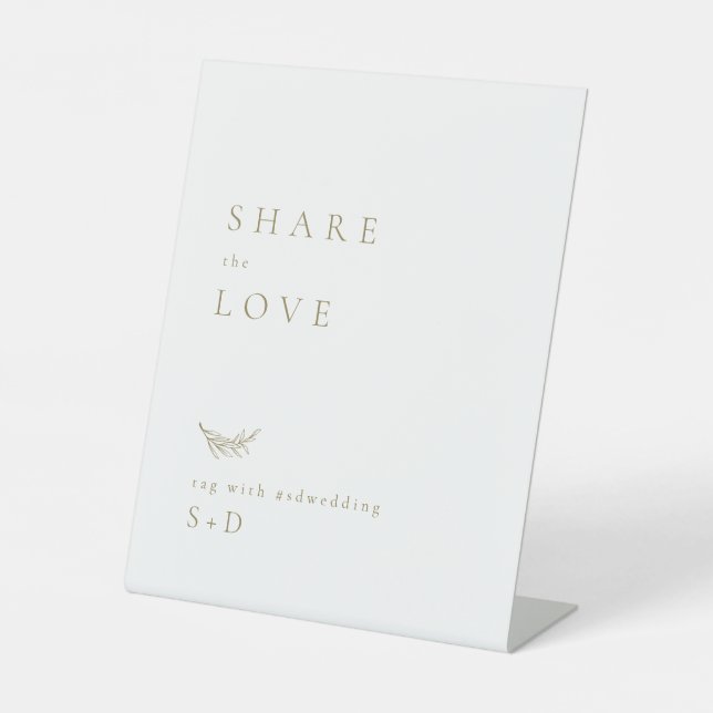 Simple White Gold Instagram Hashtag Wedding Sign (Front)