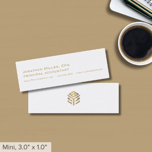 Simple White Gold Logo Mini Business Card