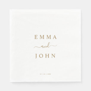 Simple White & Gold Personalized Wedding  Napkin