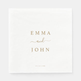 Simple White & Gold Personalized Wedding  Napkin