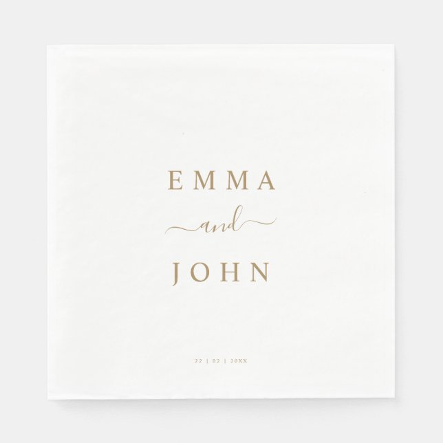 Simple White & Gold Personalized Wedding  Napkin (Front)