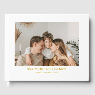  Simple White Gold Photo Celebration of Life Guest Book