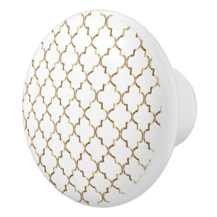 Simple White & Gold Quatrefoil Ceramic Knob