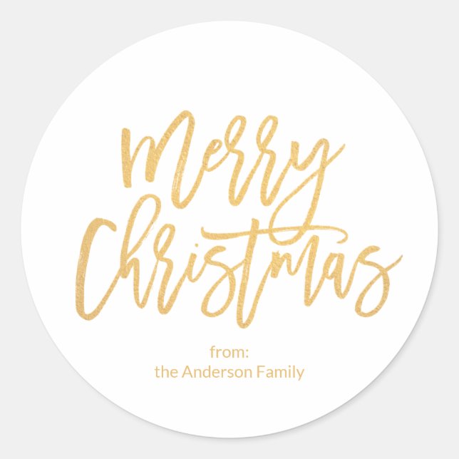 Simple White Gold Script Merry Christmas Classic Round Sticker (Front)