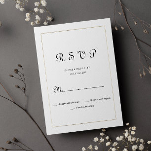 Simple white gold vintage calligraphy RSVP Invitat Invitation