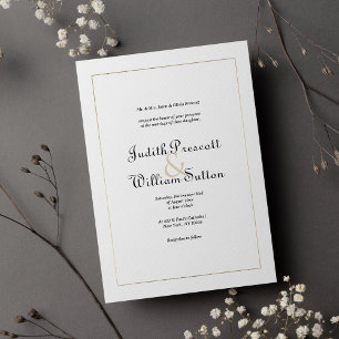 Simple white gold vintage calligraphy wedding invitation