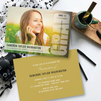 Simple White GRAD Overlay Modern Graduation Party Invitation