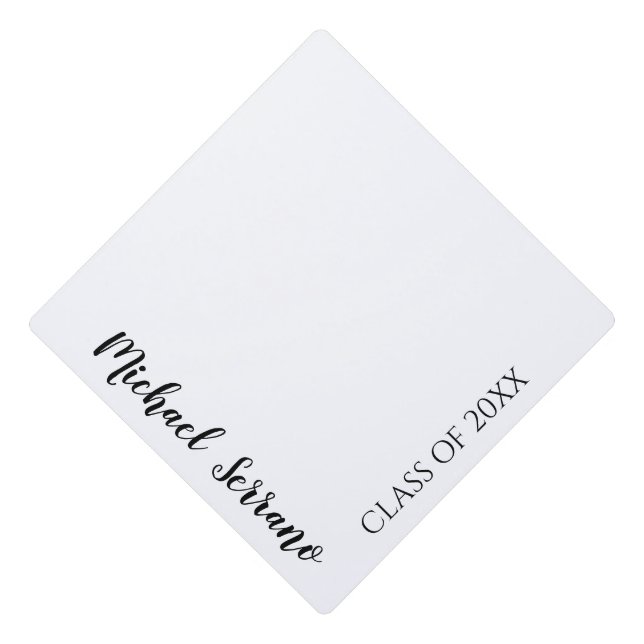 Simple White Graduation Typography Cap Topper (Front)