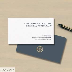 Simple White Gray Gold Compass Logo Business Card