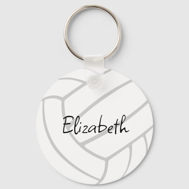 simple white grey custom name volleyball sports keychain (Front)