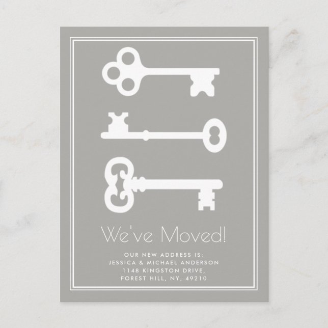 Simple White Grey Minimal Key Moving Announcement (Front)