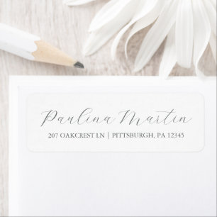 Simple White Grey Script Return Address Label