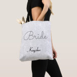 Simple White Grey Wedding Bride Tote Bag<br><div class="desc">Simple white grey black wedding Bride custom design name tote bag. Floral minimalist pattern customize typography. Classy,  chic,  elegant,  modern,  trendy,  stylish,  beautiful bridal succulent metallic. Image copyright Marg Seregelyi Photography.</div>