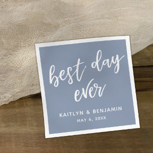 Simple White Handwriting Best Day Ever, Dusty Blue Napkin