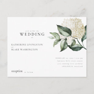 Simple White Hydrangea Postcard Wedding Invitation