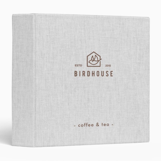Simple White Linen Personalized Cafe Tea Menu Logo Binder (Front/Spine)