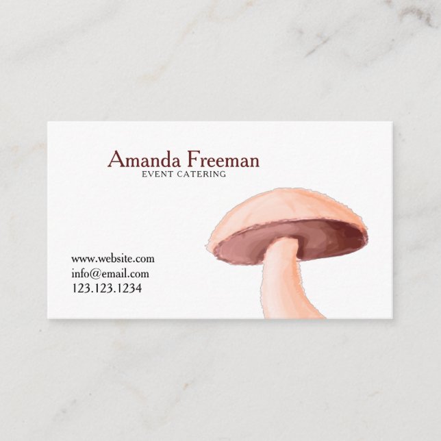Simple White & Maroon Event Catering Mushroom Business Card (Front)