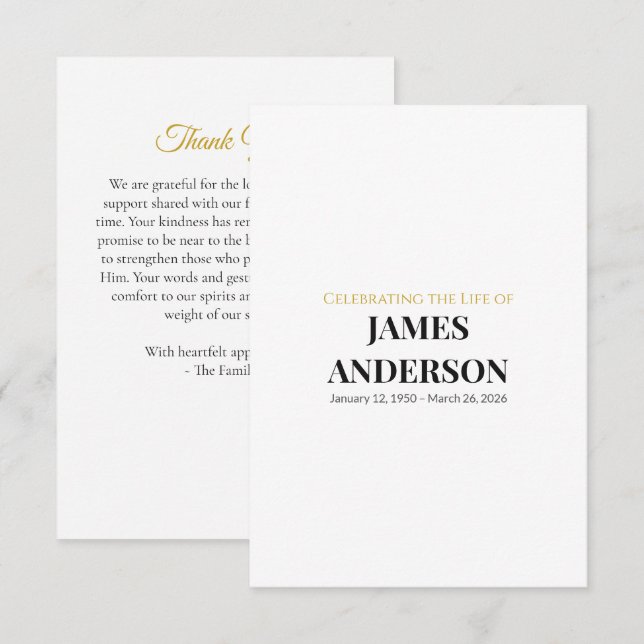 Simple White Memorial Thank You Card (Front/Back)