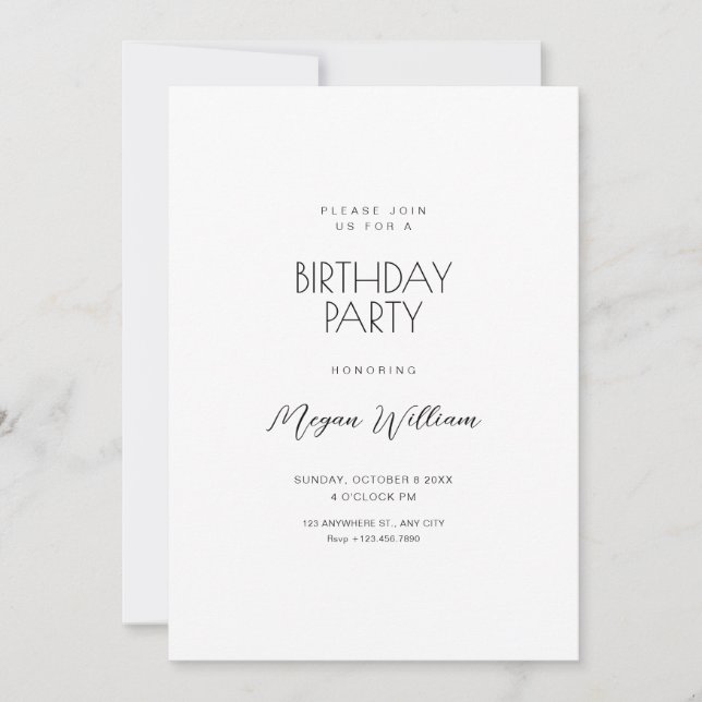 Simple white minimalist birthday invitation (Front)